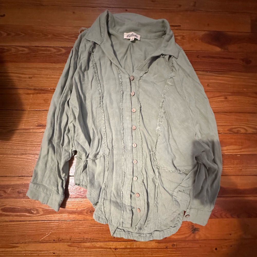 Listicle sage green button up blouse